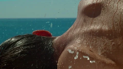  Water falling on a woman's neck in the sun Stock Footage 161471450