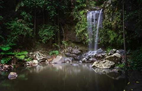 Water falls in the forest, selective focus, selective focus on subject, backg Stock Photos
