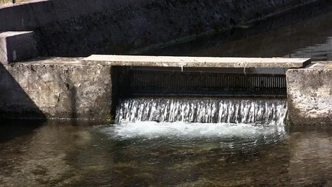 Water that falls in a purification process of an aqueduct Stock Footage 105011822