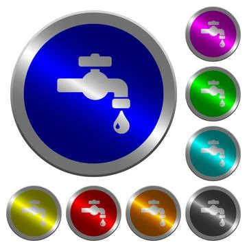 Water faucet with water drop luminous coin-like round color buttons Stock Illustration