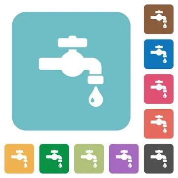 Water faucet with water drop rounded square flat icons Stock Illustration