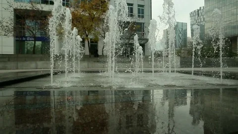 Water feature and office block Stock Footage 77053563