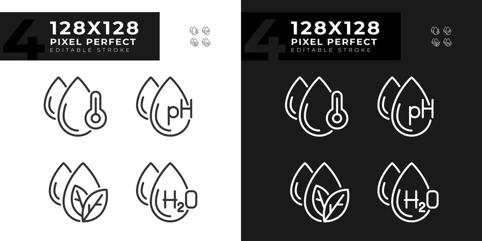 Water features linear icons set for dark, light mode Stock Illustration