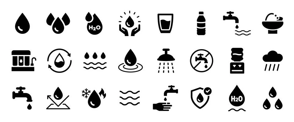 Water filled icon set. Drinking water symbol. Hydration and H2O sign. Water.. 스톡 일러스트