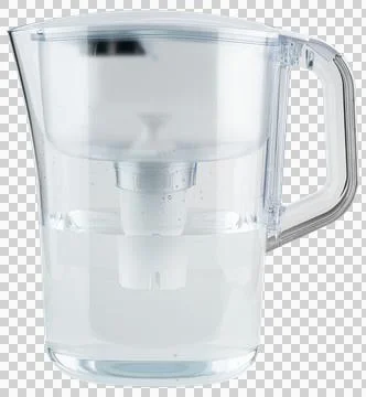 Water filter pitcher. Clear plastic glass jug Stock Photos
