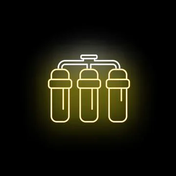 Water filter system neon icon on black background Stock Illustration