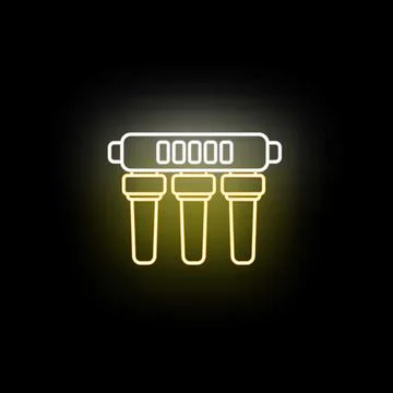 Water filter system with purity counter neon icon Stock Illustration