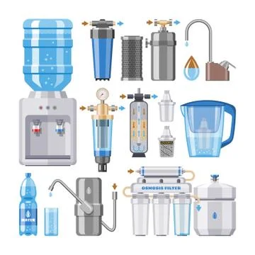 Water filter vector filtering clean drink in bottle and filtered or purified Stock Illustration