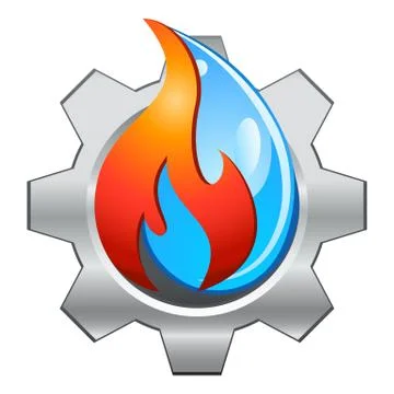 Water fire and gearwheel - plumbing logo design Stock Illustration