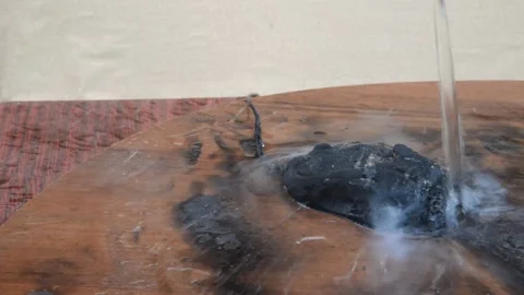 Water fire extinguishing, computer mouse is lit in the office Stock Footage 139679493