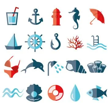 Water flat icons Stock Illustration