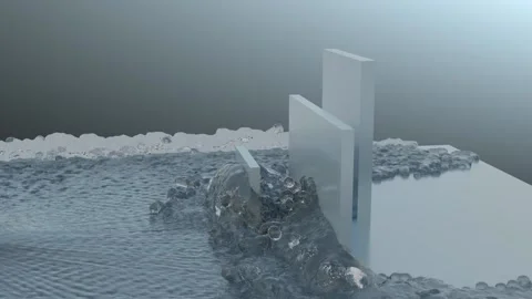 Water flow that breaks on three solid walls Stock Footage 150746381