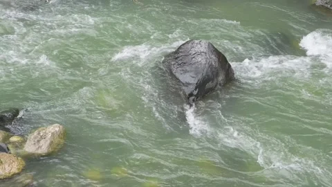 Water flow close-up in mountain river with stones 스톡 동영상 301420948