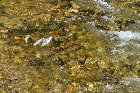 Water flow in a mountain river, close-up. Natural background. Stock Photos
