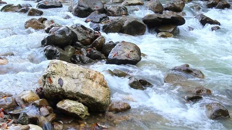 Water flow in mountain river Stock Footage 89691730