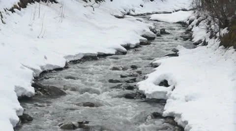 Water flow in snowy landscape Stock Footage 19912019
