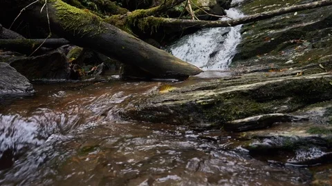 Water Flowing and Pooling at Bottom of Waterfall in the Mountains Stock Footage 96719694