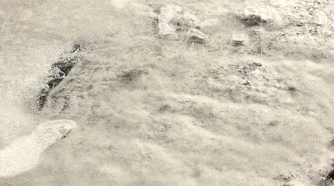 Water flowing below thin layer of ice, still camera. Stock Footage 45804016