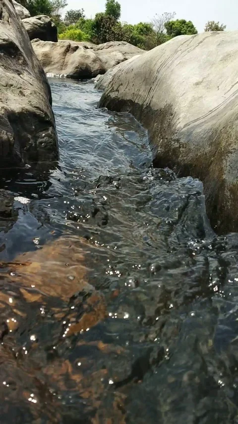 Water flowing between rocks. Beautiful nature water flowing. Stock Footage 127476775