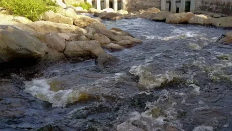 Water flowing to the dam Stock Footage 157370436