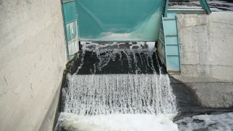Water flowing from dam gates Stock Footage 225525657
