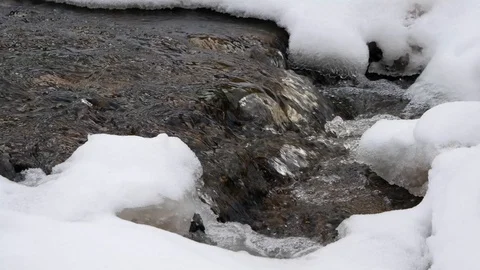 Water Flowing Down a Partially Frozen River Stock Footage 100976516