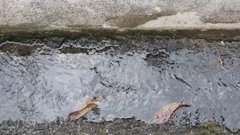 Water flowing in the gutter in front of the road Stock Footage 310287972
