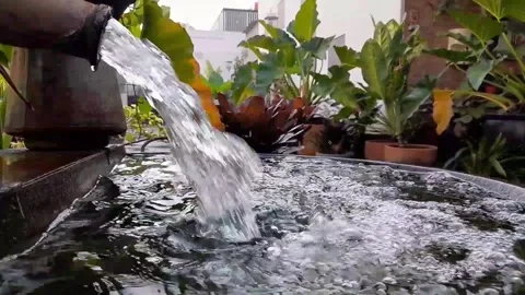 Water flowing from a hose into the small pool Stock Footage 247032441