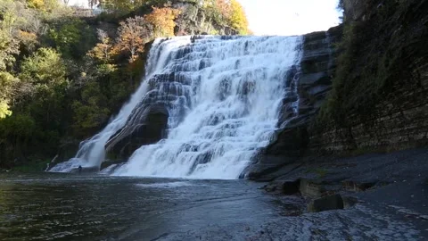 Water flowing in ithaca falls (waterfall in the finger lakes region of upstate) Stock Footage 254825618