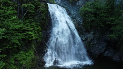 Water flowing over the edge of a waterfall in a forest Stock Footage 163158341