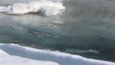 Water flowing over an ice surface in the river Stock Footage 73010803