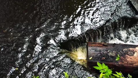 Water flowing over limestone steps at Treppoja cascade Stock Footage 341930597