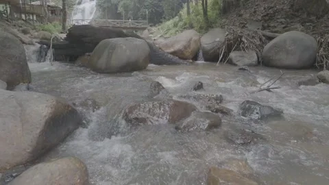 Water Flowing Over Rocks into Forest Pool Stock Footage 345471251