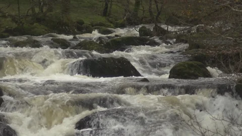 Water flowing over rocks, pan from right to left Stock Footage 86831436