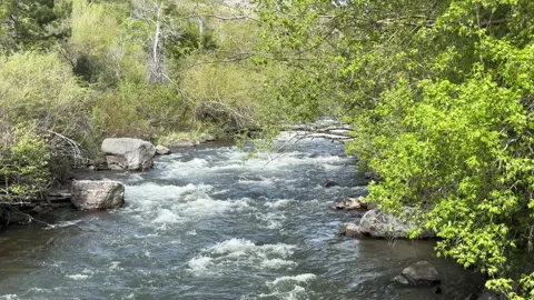 Water flowing in the Provo River Stock Footage 333646119