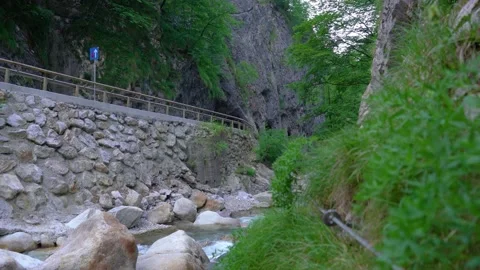 Water flowing rapidly through a narrow Dovžan (Dovzan) gorge Stock Footage 226804775