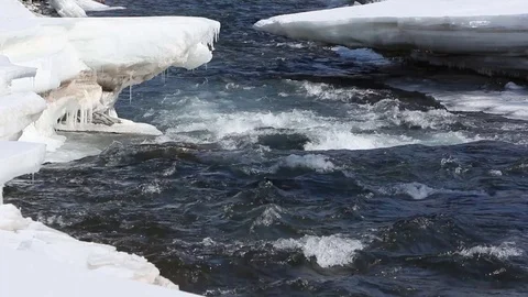 Water flowing in the river in spring Stock Footage 75717900
