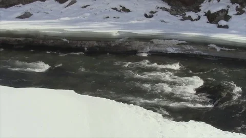 Water flowing in the river in spring, Ursul River, Altai, Russia Stock Footage 75717254