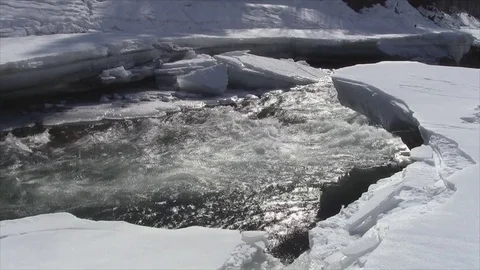 Water flowing in the river in spring, Ursul River, Altai, Russia Stock Footage 75717455
