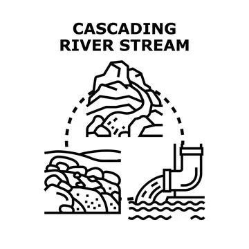 Water flowing through different natural and artificial channels Stock Illustration