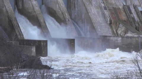 Water Flowing through Hydro Electric Dam in Slow Motion. Stock Footage 62413530