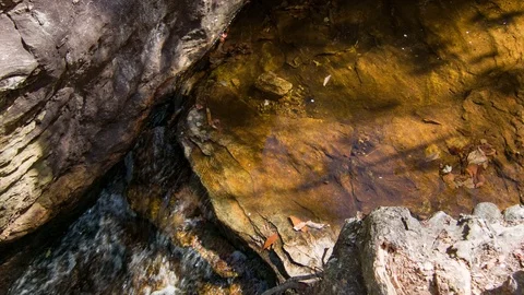 Water Flowing Through Mountain Rock Close-up Stock Footage 70369014