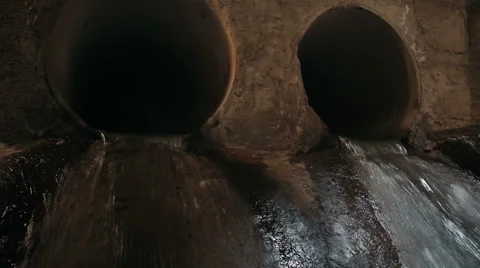 Water flowing through the sewerage Stock Footage 67986964