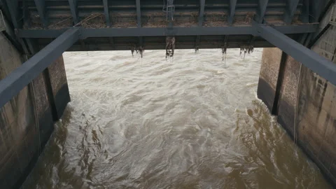 Water flowing through Ubolratana Dam gate, Ubon Ratchathani, Thailand Stock Footage 315234953