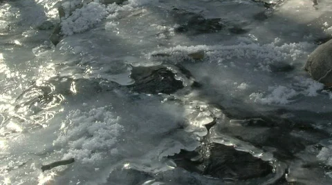 Water flowing under ice Stock Footage 119620