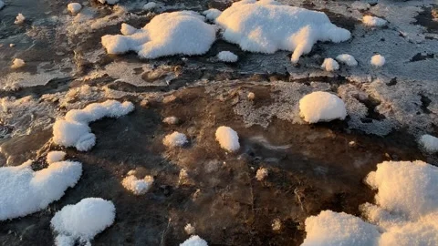 Water flowing underneath ice and snow Vidéo 335395662