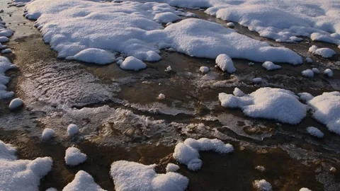 Water flowing underneath ice and snow Vidéo 335720296