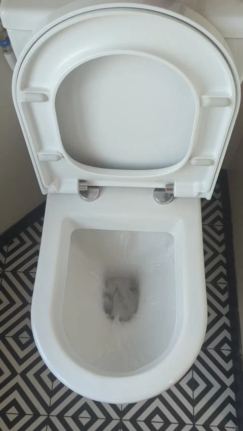 Water flowing while flushing a clean white toilet in the bathroom Stock Footage 291963948