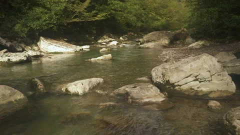 Water flows between big white stones in national park White Rocks Canyon Stock Footage 220290945