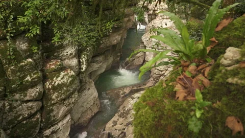 Water flows between big white stones in national park White Rocks Canyon 動画素材 220483285